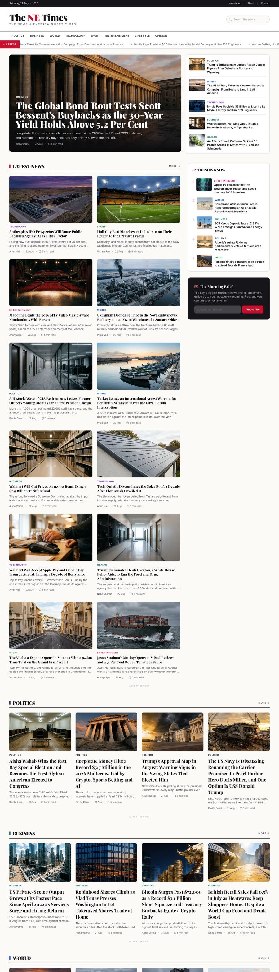 Full-page screenshot of The NE Times — Global